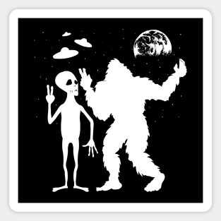 Bigfoot And Alien Take Selfies Magnet